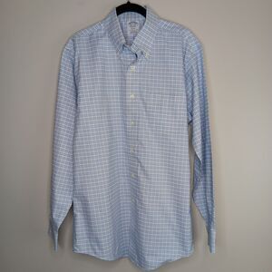 Brooks Brothers 346 Men's Shirt Regent Tattersall Plaid Blue Button up 15 1/2